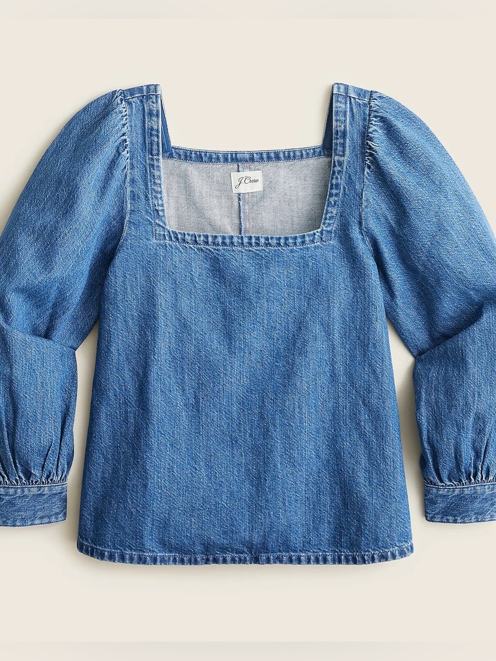 J. Crew Denim Square-Neck Puff Sleeve Blouse Blue linen cotton 54648